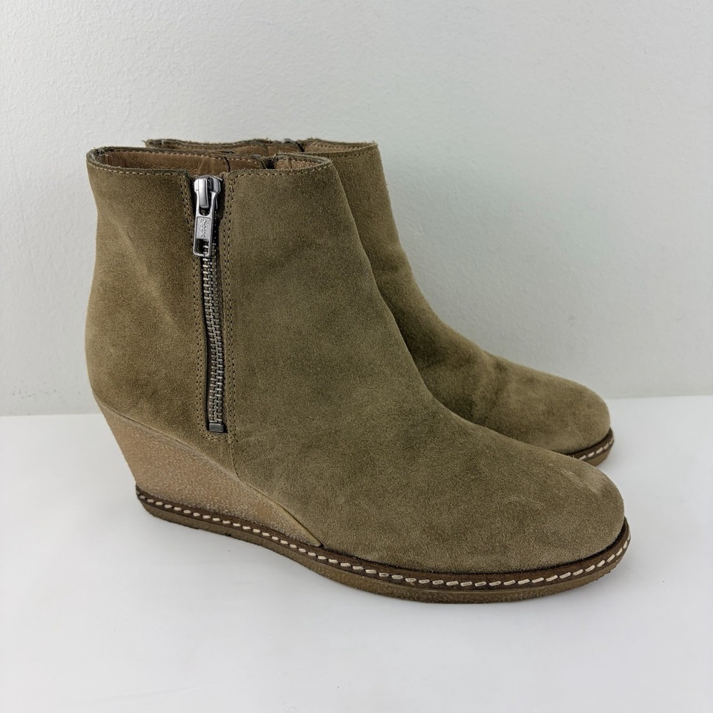 J.Crew Tan‎ Suede Wedge Ankle Boots Women's 8 Leather Lined Rubber Sole